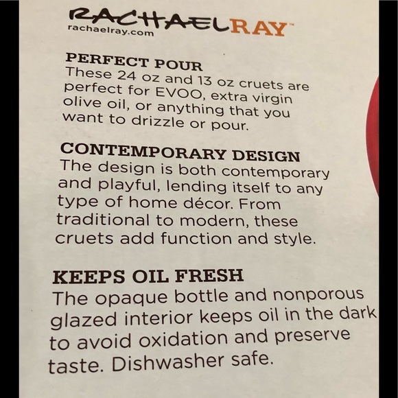 Rachel Ray Red EVOO & Vinegar Bottles - NWOT - Picture 3 of 4